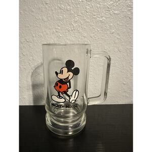 Vintage MICKEY MOUSE Glass Mug / Cup with Handle 5 1/2" Tall Walt Disney EUC